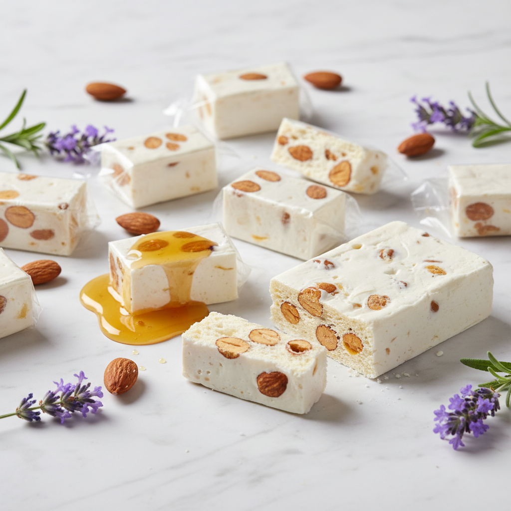 Savourez l’authenticité du nougat tendre de Montélimar : une douceur traditionnelle au goût inimitable.
Généreusement garni d’amandes et de pistaches entières, ce nougat fond délicatement en bouche, laissant s’exprimer la douceur du miel et la finesse de la vanille. Sa texture tendre et moelleuse en fait une gourmandise d’exception, fidèle au savoir-faire artisanal de Montélimar.