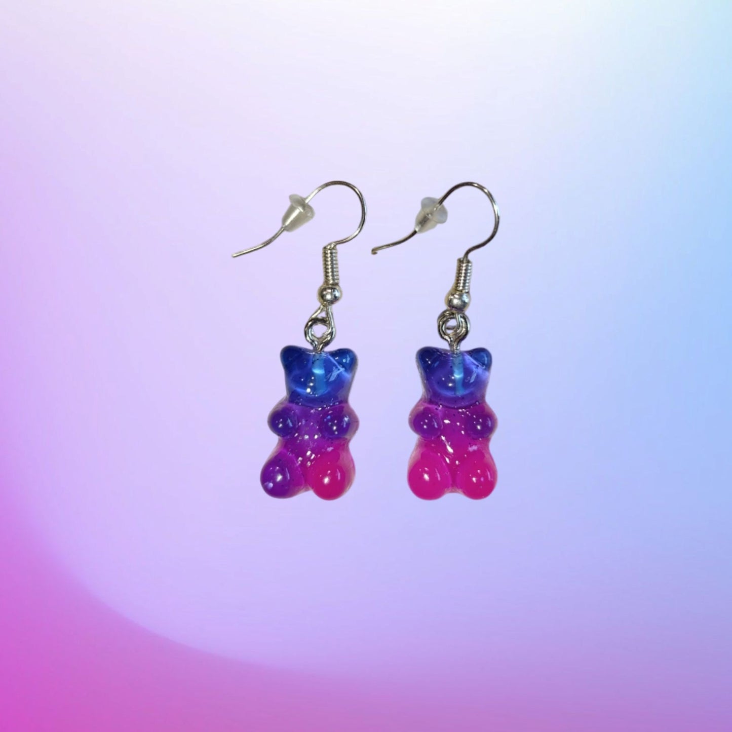 Boucles d'oreilles oursons bleu violet rose