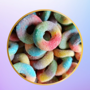 Bonbon en forme d'anneaux multi couleurs acide