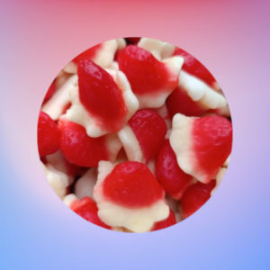 Bonbon super fraise lisse rouge et blanc avec un gout de fraise.